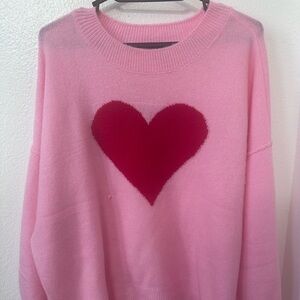 Vince Camuto Pink Heart Crew Neck Sweater